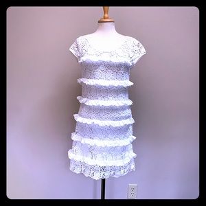 DVF white cotton silk crochet lace ruffle dress